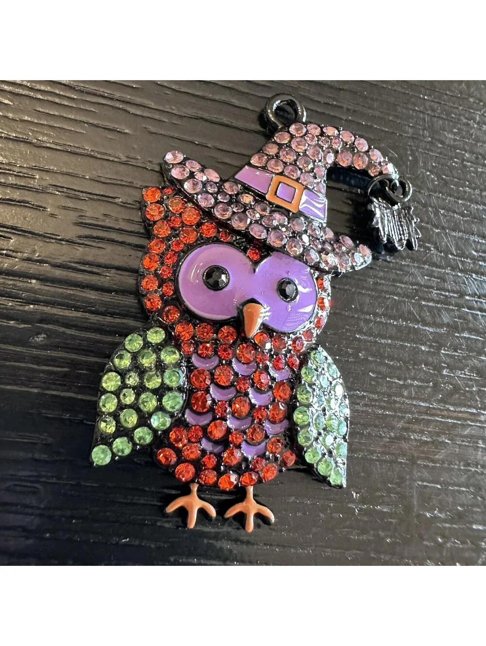 Halloween Rhinestone Owl Black Tone Witch Hat Spider Dangle Pendant Purple New